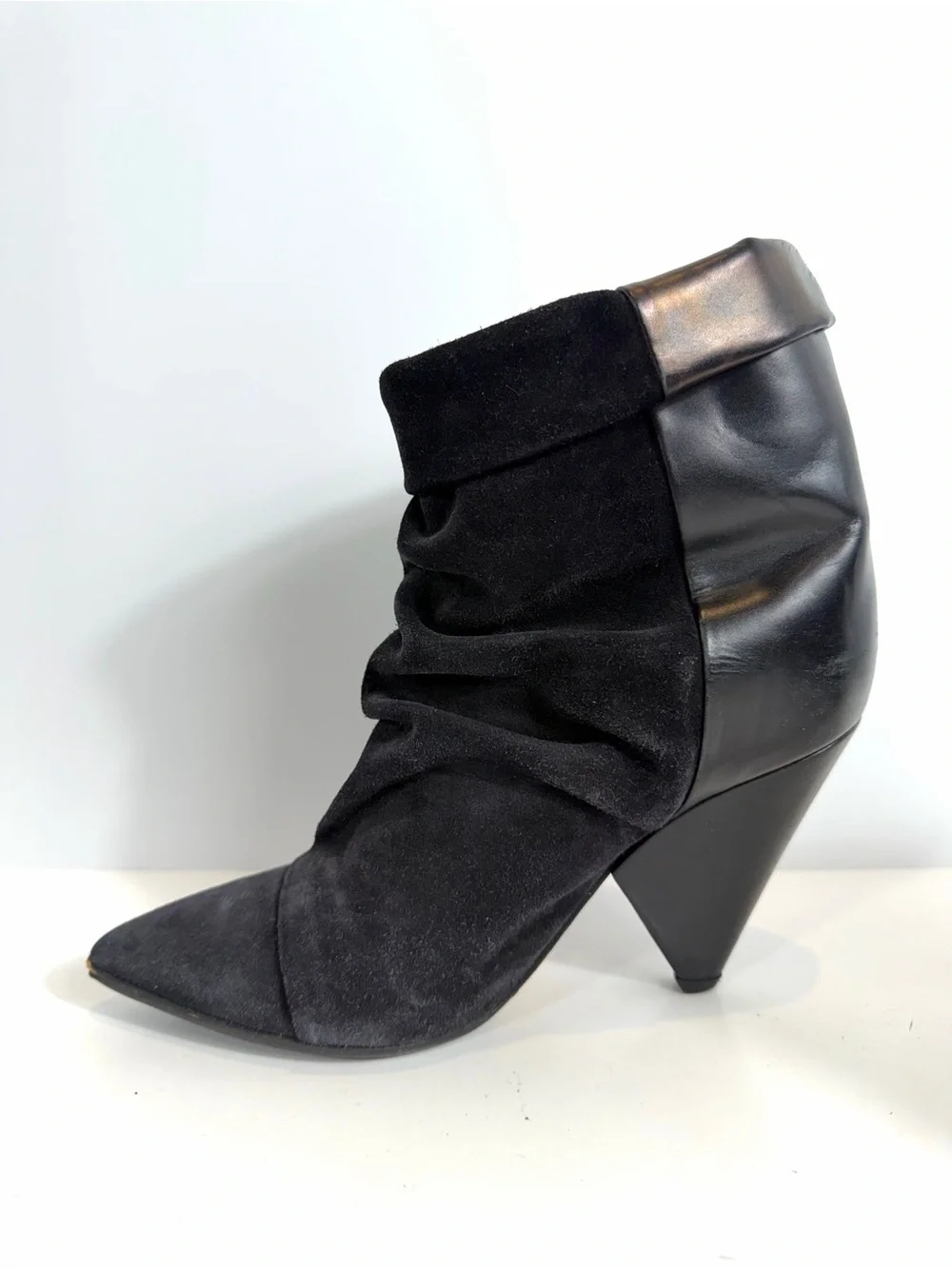 Isabel Marant Black Suede Leather Cone Heel Slouch Ankle Boots EU 36 / US 6